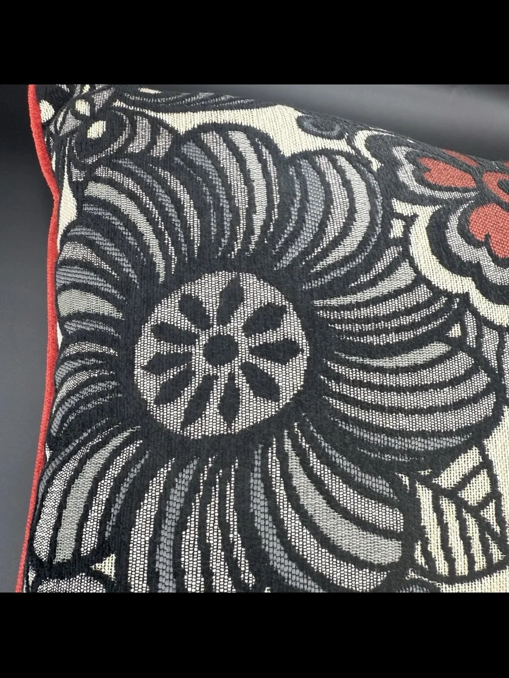 Floral Accent Throw Pillow in Black, Cream & Red